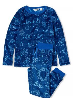 LANDS END Plush Fleece Galaxy Blue Pajama Sleep Set Sz 10
